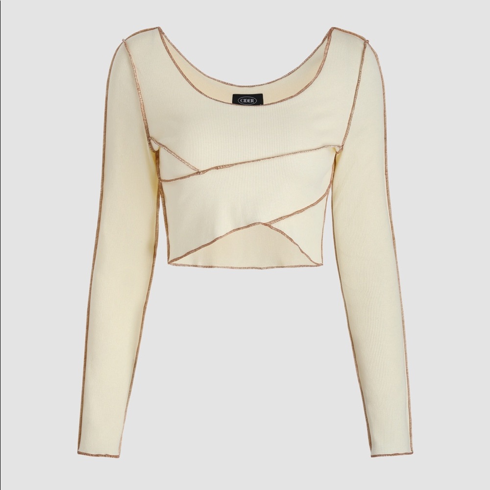 Beige Stitching Rib Top Cider